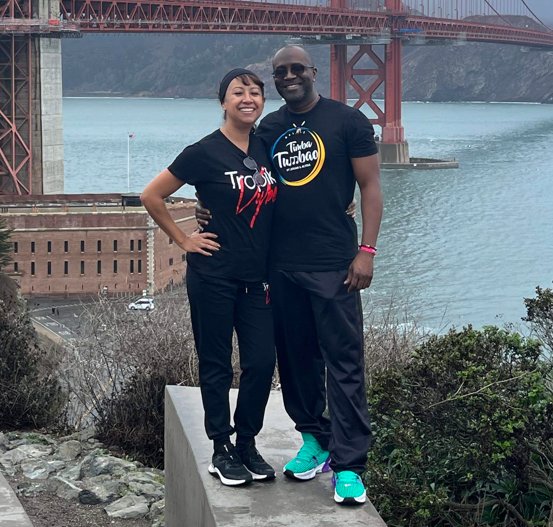 Cliff and Blanca posing in front of Golden Gate Bridge